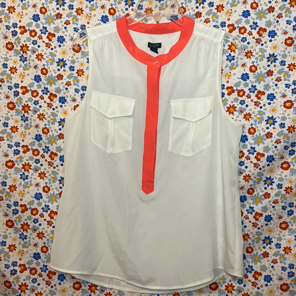 J.crew sheer tank top in size 14.Off white with hot pink accents.